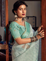 Thumbnail for Stylee Lifestyle Green Organza Woven Saree - Distacart