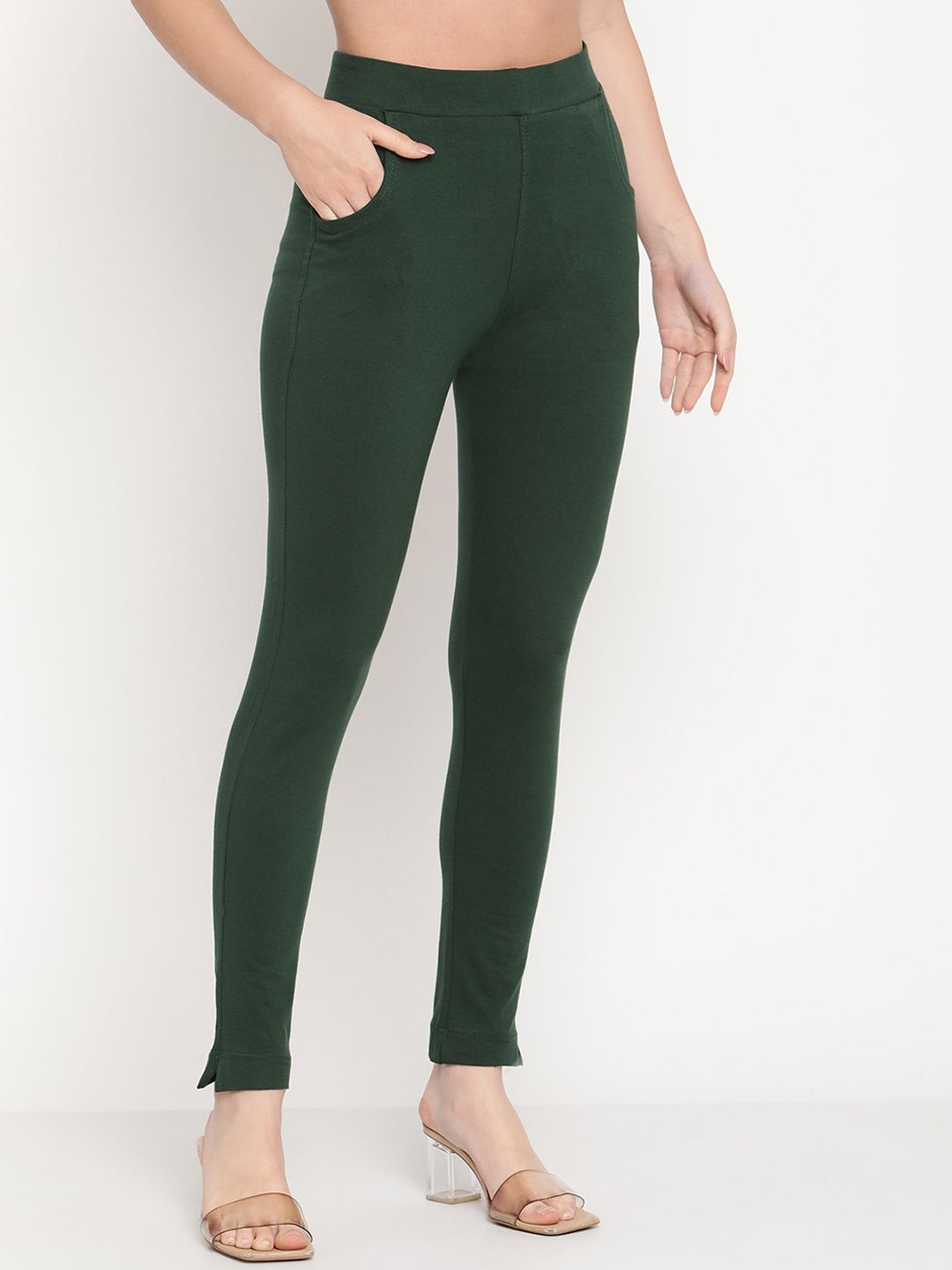 TAG 7 Women Green Solid Ankle Length Leggings - Distacart