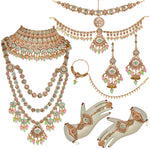 Thumbnail for Tehzeeb Creations Traditional Designer Kundan Stone Pink and Mint Meenakari Choker Bridal Set - Distacart