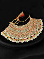 Thumbnail for Tehzeeb Creations Traditional Designer Kundan Stone Pink and Mint Meenakari Choker Bridal Set - Distacart