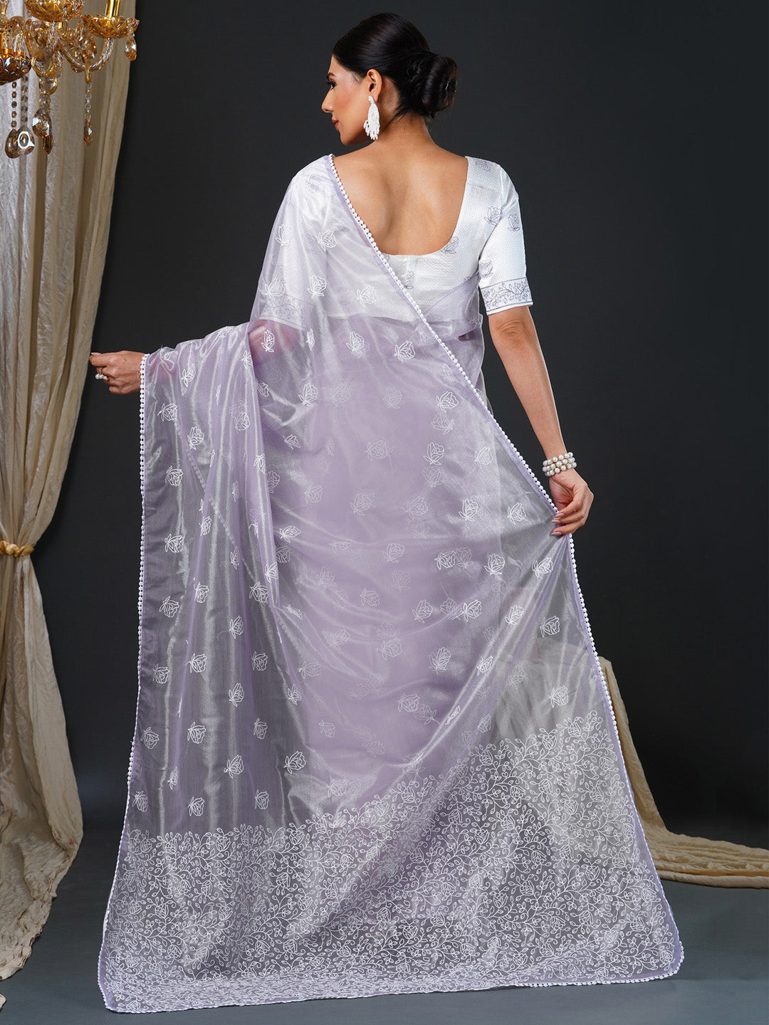 NOZ2TOZ Women's Organza White Embroidered Designer Saree With Blouse Piece - Distacart