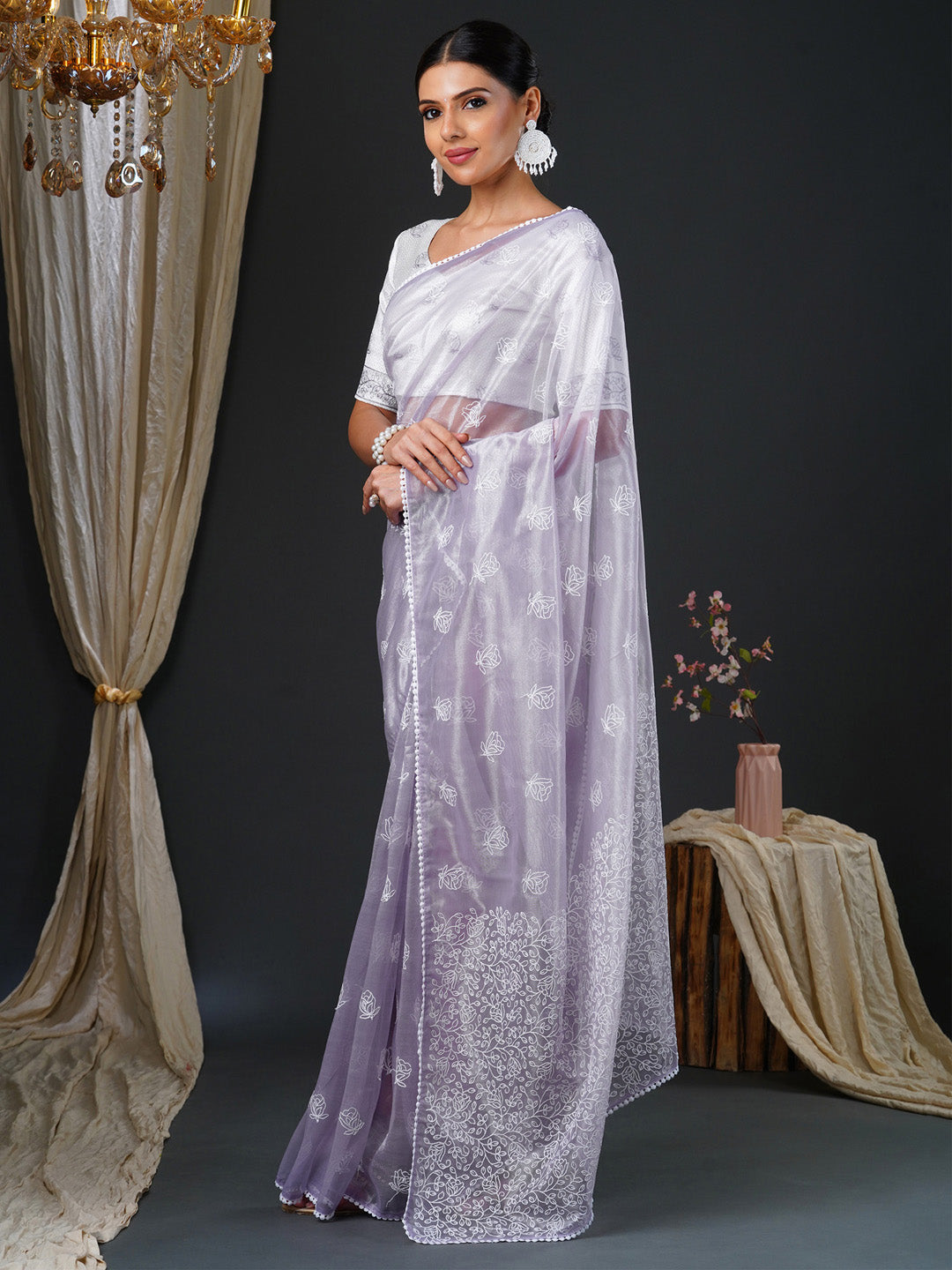 NOZ2TOZ Women's Organza White Embroidered Designer Saree With Blouse Piece - Distacart