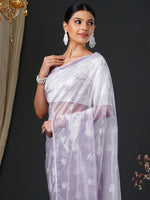 Thumbnail for NOZ2TOZ Women's Organza White Embroidered Designer Saree With Blouse Piece - Distacart