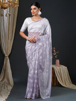 Thumbnail for NOZ2TOZ Women's Organza White Embroidered Designer Saree With Blouse Piece - Distacart