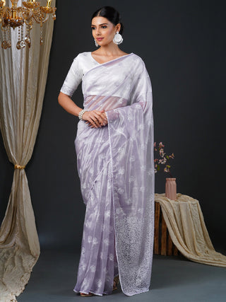 NOZ2TOZ Women's Organza White Embroidered Designer Saree With Blouse Piece - Distacart