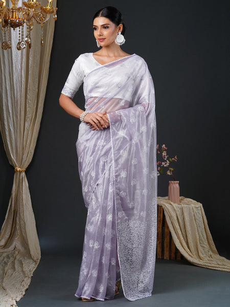 NOZ2TOZ Women's Organza White Embroidered Designer Saree With Blouse Piece - Distacart