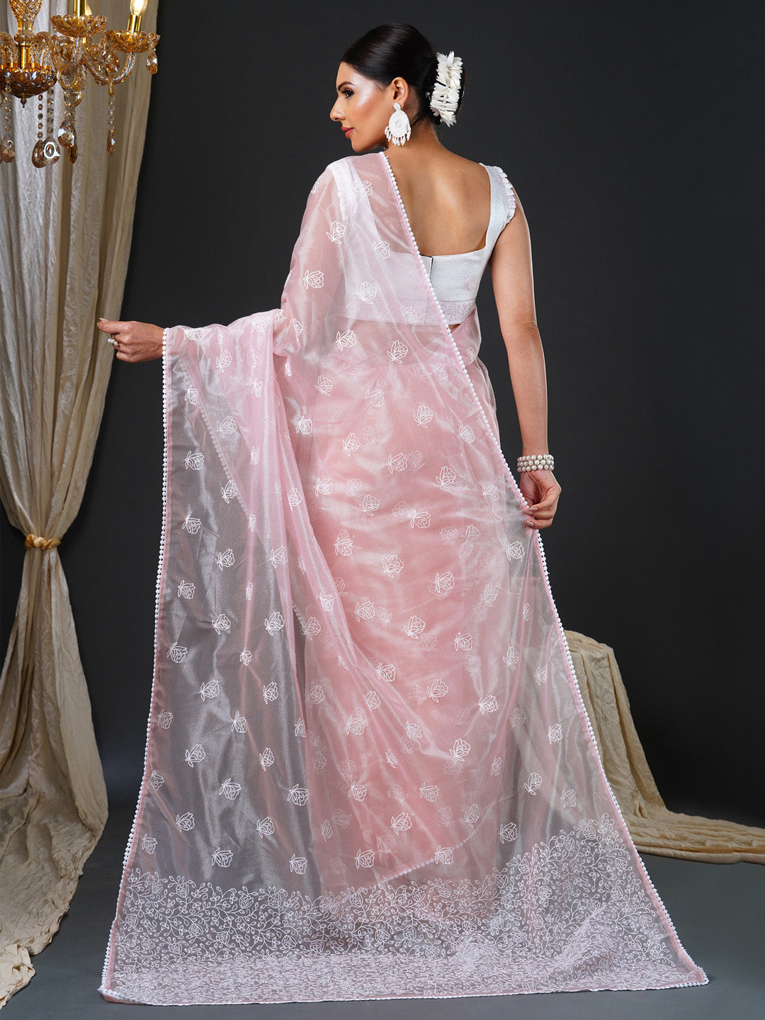 NOZ2TOZ Women's Organza White Embroidered Designer Saree With Blouse Piece - Distacart