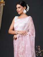 Thumbnail for NOZ2TOZ Women's Organza White Embroidered Designer Saree With Blouse Piece - Distacart