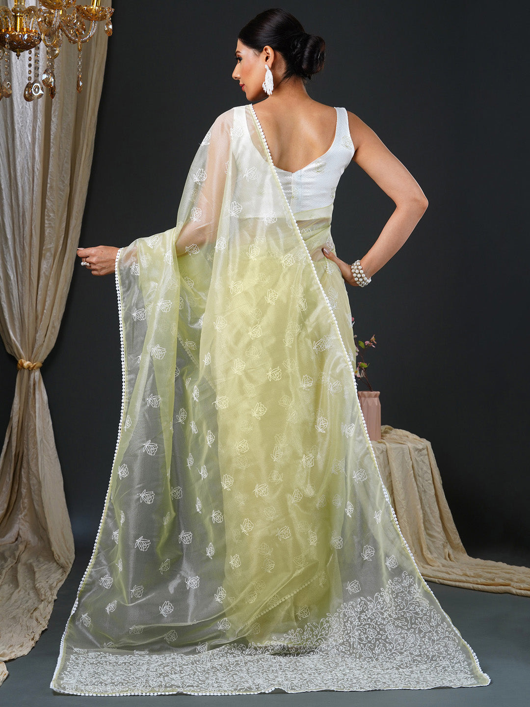 NOZ2TOZ Women's Organza White Embroidered Designer Saree With Blouse Piece - Distacart