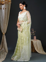 Thumbnail for NOZ2TOZ Women's Organza White Embroidered Designer Saree With Blouse Piece - Distacart
