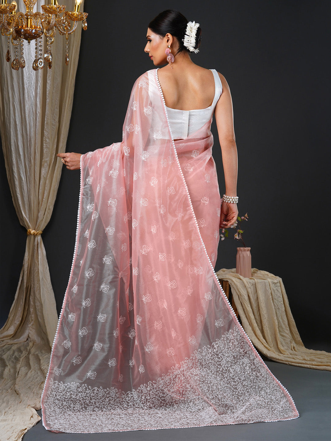 NOZ2TOZ Women's Organza White Embroidered Designer Saree With Blouse Piece - Distacart