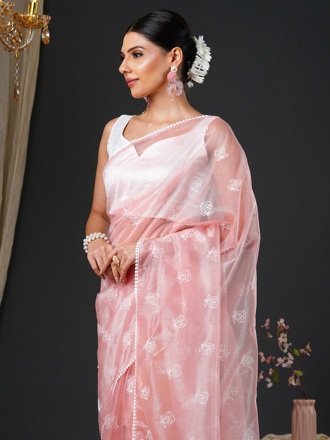 NOZ2TOZ Women's Organza White Embroidered Designer Saree With Blouse Piece - Distacart