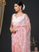 Thumbnail for NOZ2TOZ Women's Organza White Embroidered Designer Saree With Blouse Piece - Distacart