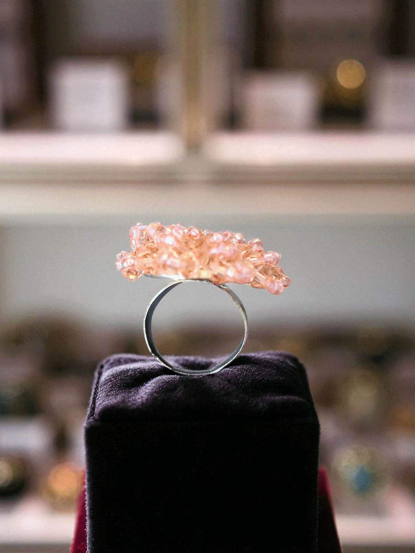 Inhanns Rang-E-Roshan Adjustable Ring – Handmade Crystal Statement Ring - Peach 2 - Distacart