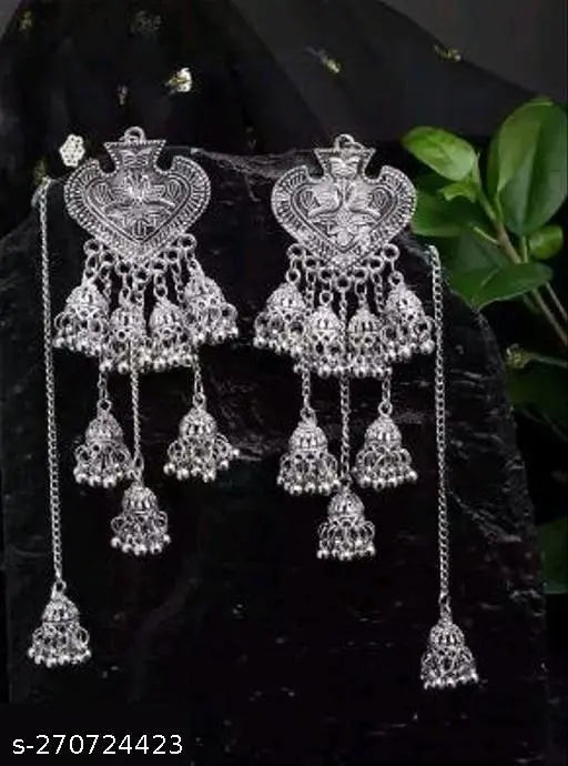 Tehzeeb Creations Women's Silver Colour Earrings With Chain Style - Distacart