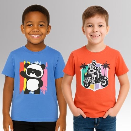 Chilins Round Neck Printed Super Combed Cotton T-shirt (Pack of 2)