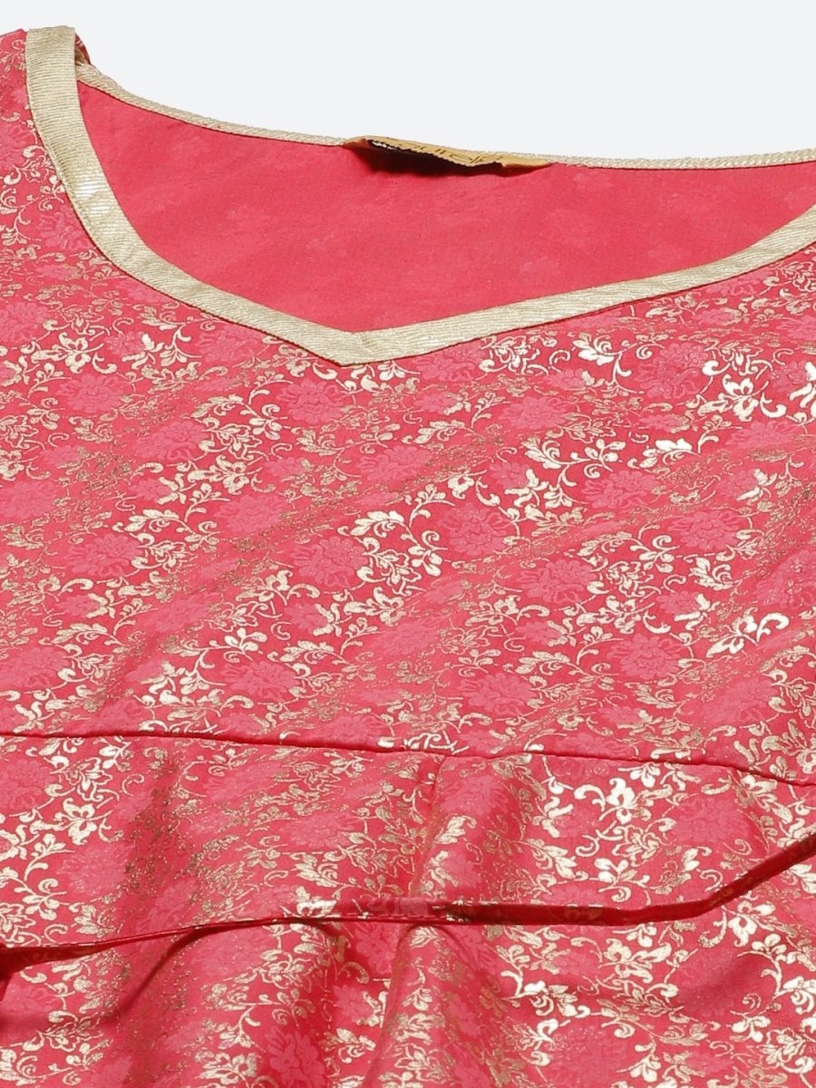 AURELIA Coral Pink & Golden Ethnic Motifs A-Line Maxi Dress - Distacart