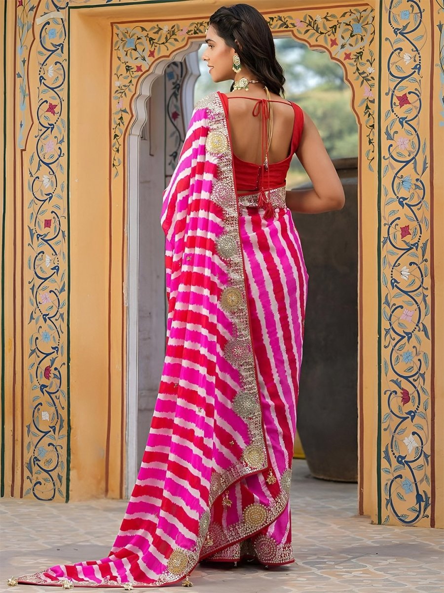 Anouk Pink & Gold-Toned Leheriya Printed Sequinned Saree - Distacart