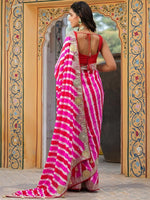 Thumbnail for Anouk Pink & Gold-Toned Leheriya Printed Sequinned Saree - Distacart