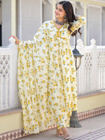 Thumbnail for Vishudh Floral Printed Empire Pure Cotton Kurta with Trouser & Dupatta - Distacart