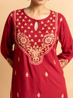 Thumbnail for HOUSE OF KARI Floral Embroidered Chikankari Kurta With Palazzos - Distacart
