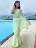 Thumbnail for Anouk Green Floral Embellished Sequinned Pure Georgette Saree - Distacart
