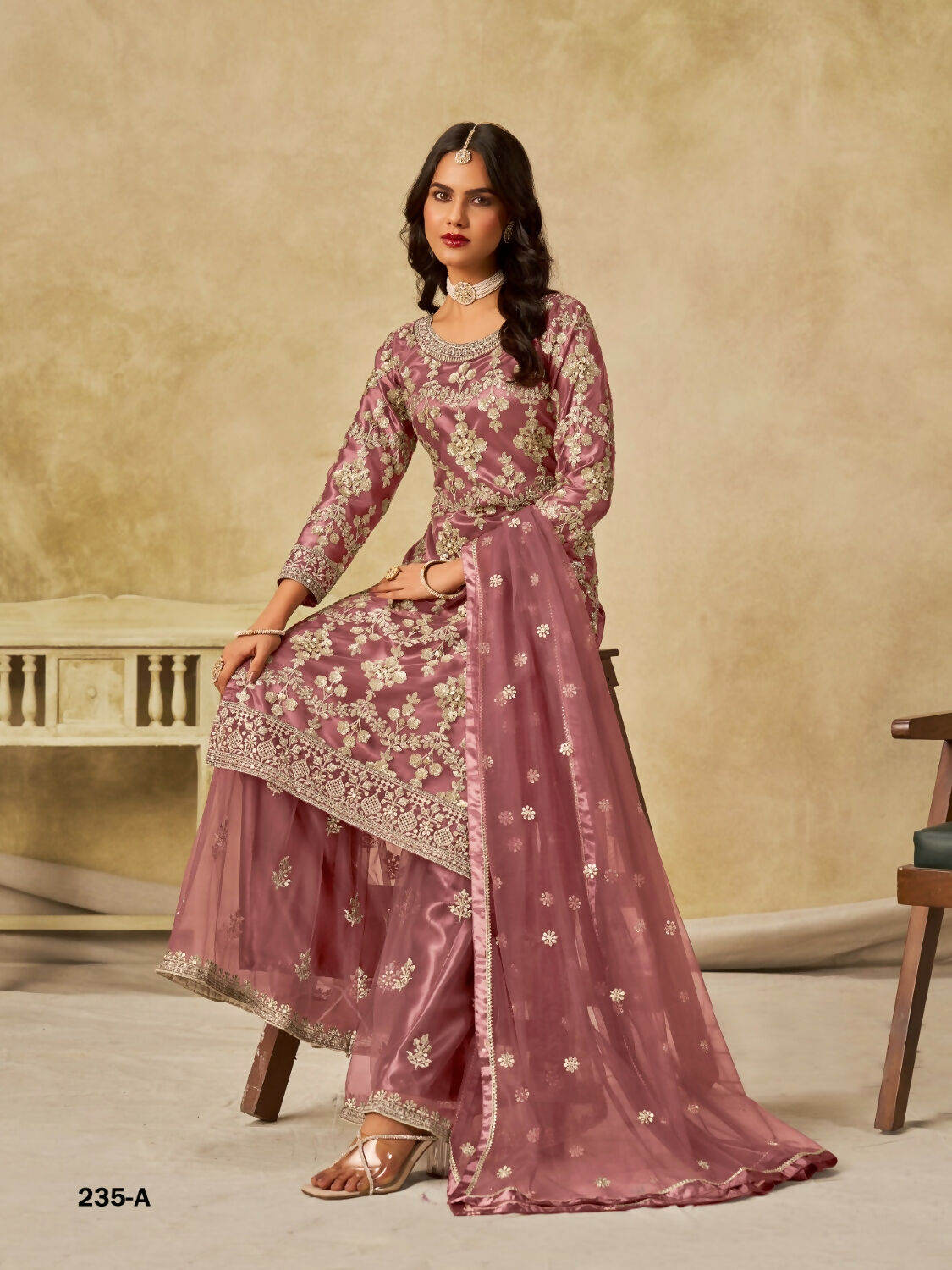Anaita Brown Heavy Net Suit With Embroidery Work - Distacart