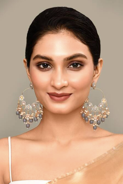 New Stylish Ethnic Partywear Gray Hoops Kundan Earrings for Womens by House of Ree - Distacart
