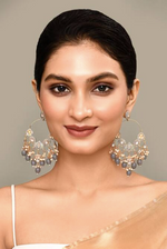 Thumbnail for New Stylish Ethnic Partywear Gray Hoops Kundan Earrings for Womens by House of Ree - Distacart