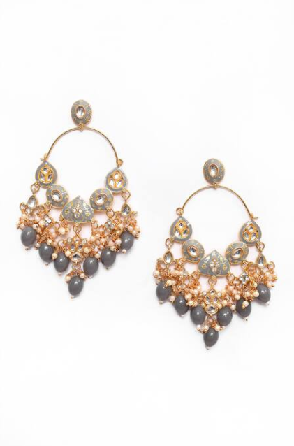 New Stylish Ethnic Partywear Gray Hoops Kundan Earrings for Womens by House of Ree - Distacart