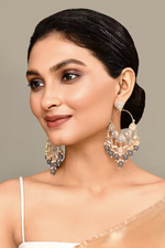 Thumbnail for New Stylish Ethnic Partywear Gray Hoops Kundan Earrings for Womens by House of Ree - Distacart