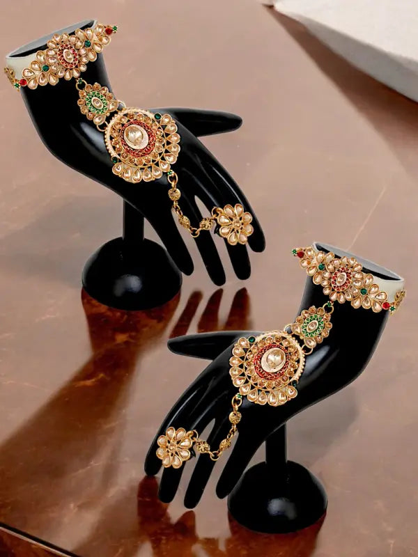 Tehzeeb Creations Traditional Designer Kundan Stone Maroon and Green Meenakari Choker Bridal Set - Distacart