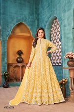 Thumbnail for Anaita Yellow Embroidered Net Anarkali Suit - Distacart