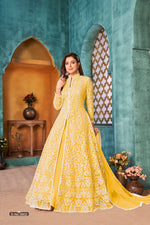 Thumbnail for Anaita Yellow Embroidered Net Anarkali Suit - Distacart