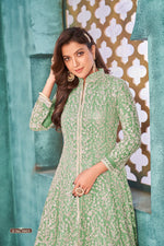 Thumbnail for Anaita Light Green Embroidered Net Anarkali Suit - Distacart