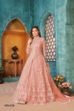Thumbnail for Anaita Peach Embroidered Net Anarkali Suit - Distacart
