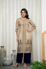 Thumbnail for Juniper Beige Floral Printed Viscose Kurta With Beads & Sequins - Distacart