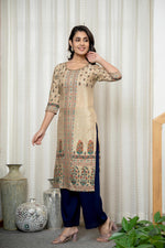 Thumbnail for Juniper Beige Floral Printed Viscose Kurta With Beads & Sequins - Distacart