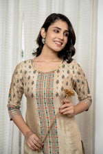 Thumbnail for Juniper Beige Floral Printed Viscose Kurta With Beads & Sequins - Distacart