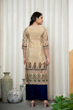Thumbnail for Juniper Beige Floral Printed Viscose Kurta With Beads & Sequins - Distacart
