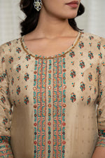 Thumbnail for Juniper Beige Floral Printed Viscose Kurta With Beads & Sequins - Distacart