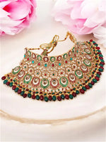 Thumbnail for Tehzeeb Creations Traditional Designer Kundan Stone Maroon and Green Meenakari Choker Bridal Set - Distacart