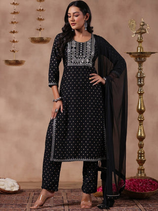 Anubhutee Ethnic Motifs Embroidered Regular Thread Work Kurta With Trousers & Dupatta - Distacart