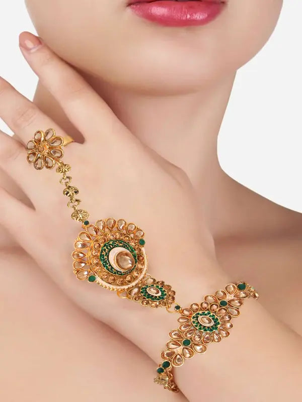 Tehzeeb Creations Traditional Designer Kundan Stone Green Meenakari Choker Bridal Set