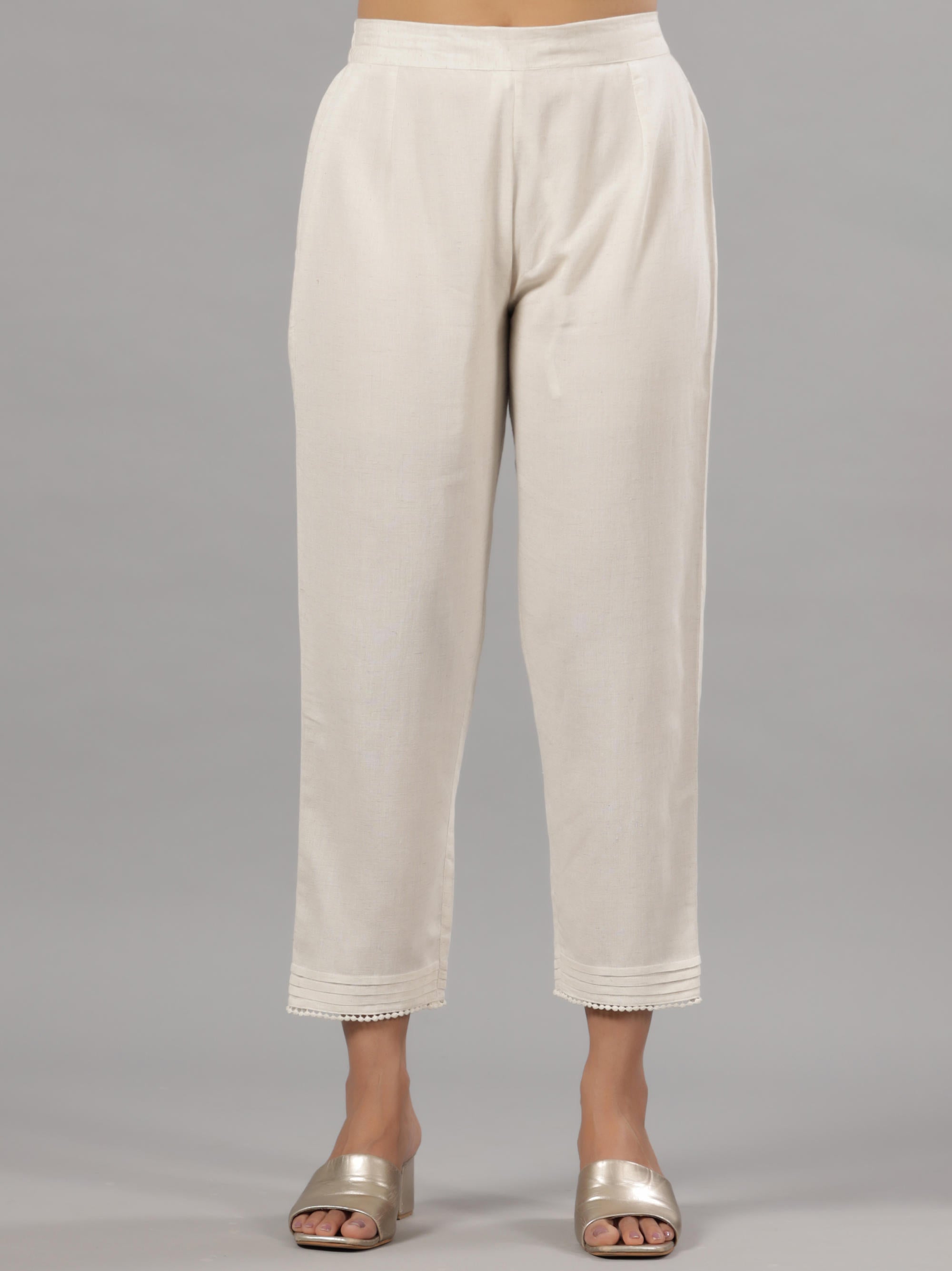 Juniper Natural Solid Liva Rayon Pant With Lace - Distacart