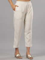 Thumbnail for Juniper Natural Solid Liva Rayon Pant With Lace - Distacart