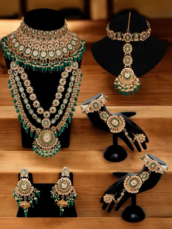 Tehzeeb Creations Traditional Designer Kundan Stone Green Meenakari Choker Bridal Set - Distacart