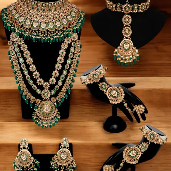 Tehzeeb Creations Traditional Designer Kundan Stone Green Meenakari Choker Bridal Set - Distacart
