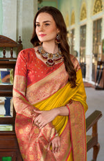 Thumbnail for Anaita Yellow Soft Silk Zari Weaving Saree With Blouse Piece - Distacart