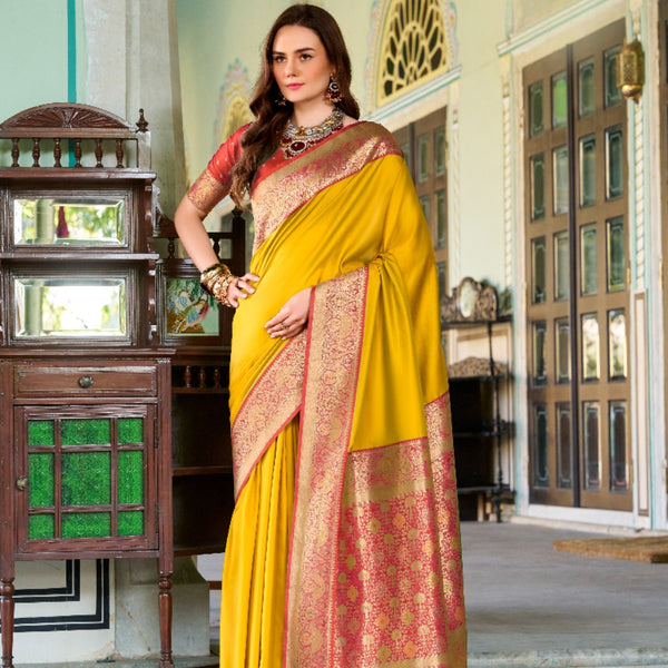 Anaita Yellow Soft Silk Zari Weaving Saree With Blouse Piece - Distacart